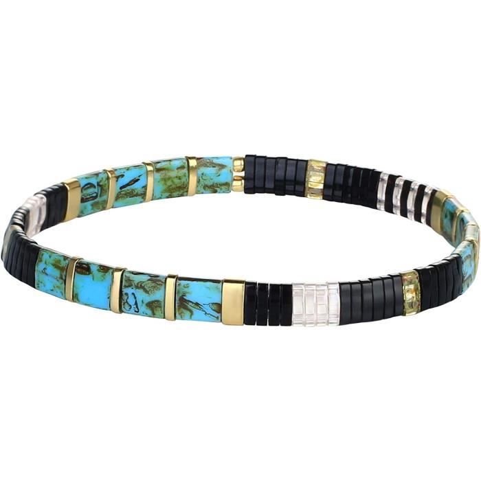 Bracelet Croix Acier Inoxydable Et Perles De Couleurs Noires