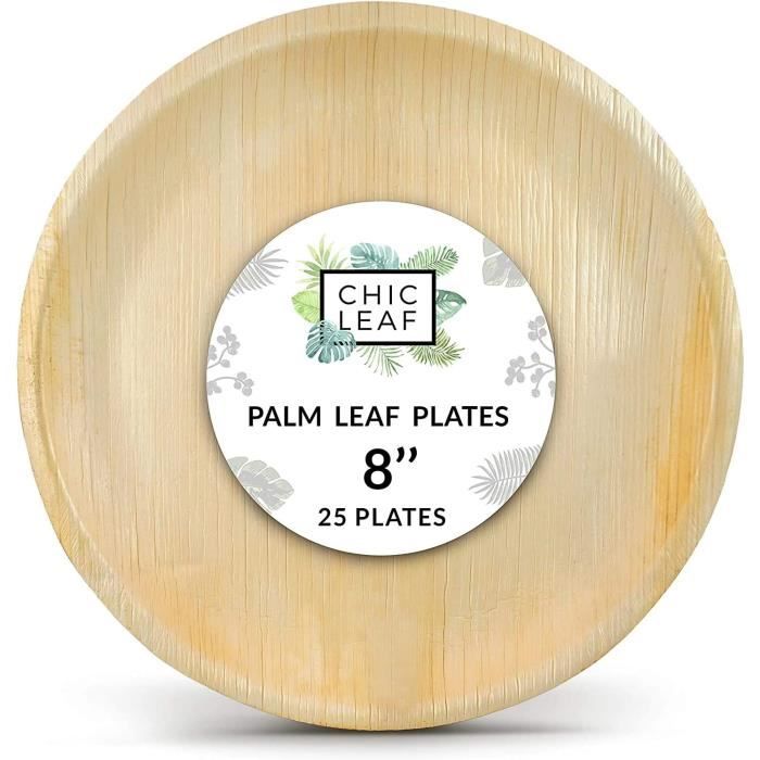Assiette Jetable En Palmier 25 Assiettes Jetables En Feuille De Palmier 25cm - Écologiques Pour Barbecue, Pique-nique Assiettes Feuille De Palmier 25cm