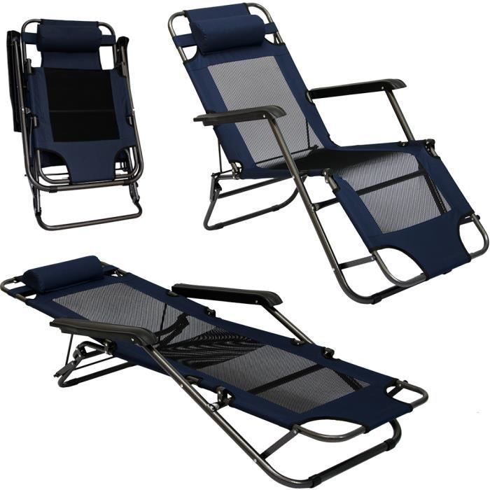 2 MODERN chaise longue léger pliable Set Camping Extérieur Plage Pliable Noir 