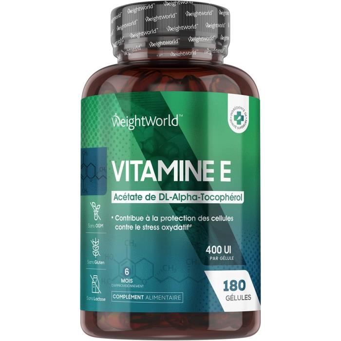 Vitamine E 400 UI - 180 Gélules Haute Absorption - DL Alpha Tocophérol -  Huile Naturelle de Vitamine E Encapsulée - WeightWorld - Cdiscount Santé