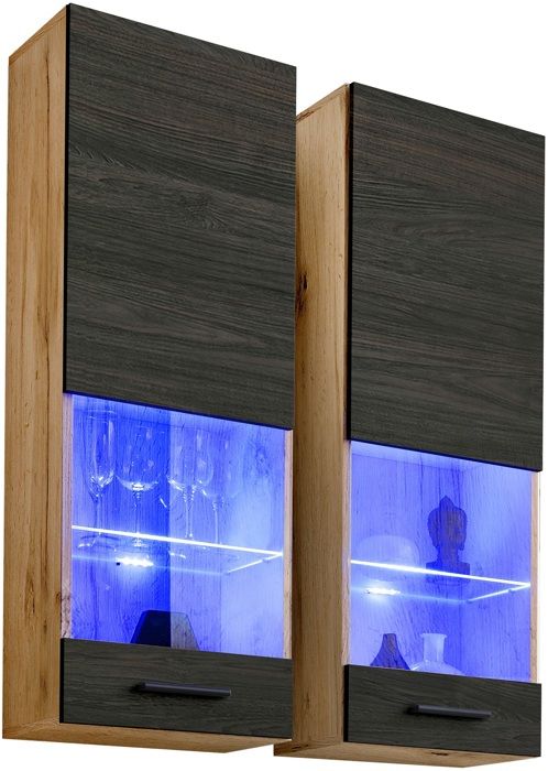 vitrine t51 extreme furniture - led bleues - carbone mat & bois naturel - façades en bois mat - l40cmxh120cmxp29cm