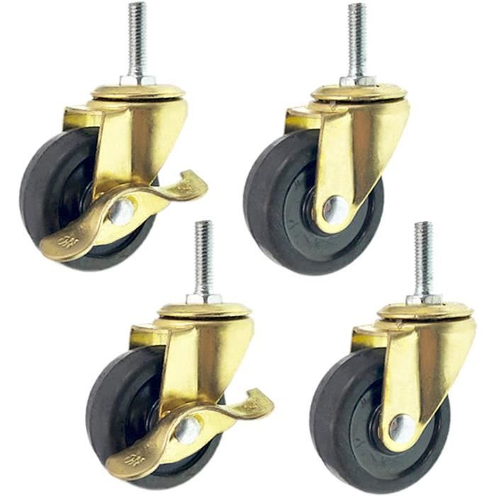 4 Roulettes Pivotantes Avec Frein - Tige Filetée M6/M8/M10 - Pour Meuble, Chariot, établi - Noir - 5