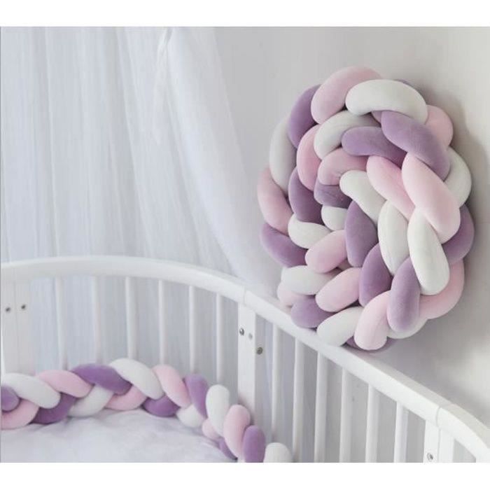 3M Tour de Lit Coussin Serpent Coussin Tressé Pare-chocs Velours Protection Bébé (Rose+Blanc+Violet)