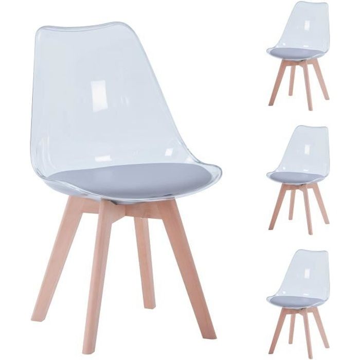 BenyLed Lot de 4 Chaises de Salle à Manger Chaises latérales en Acrylique Transparent avec Coussin Dassise en PU Gris