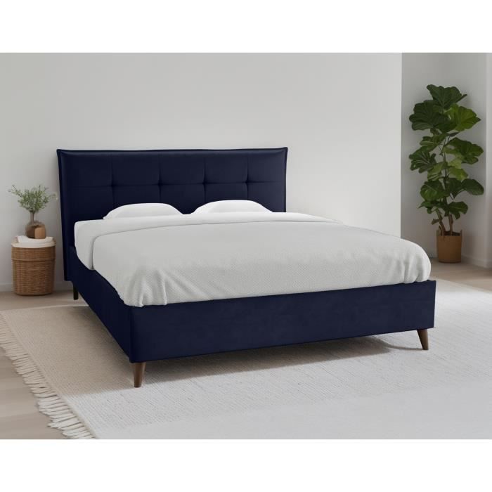 cadre de lit dali - bestmobilier - 160x200 - velours - bleu marine