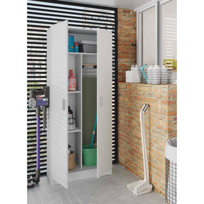 Dmora - Abadubidu armoire polyvalente 2 portes 73x37xh180 cm Blanc Panneau effet bois