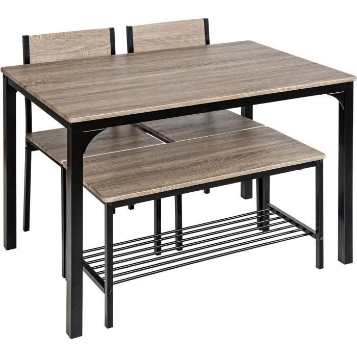 GIANTEX Ensemble Table à Manger avec 2 Chaise et 1 BancCadre en Métalpour CuisineSalle à MangerCafé110 x 70x 76 cmGris
