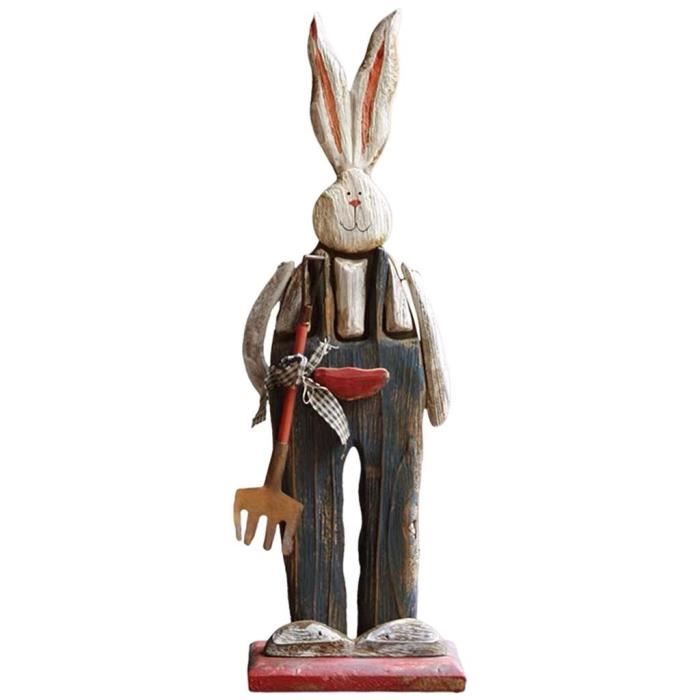 Statue de lapin de jardin - HOMYL - Décoration extérieure en bois et métal - Blanc - 38 cm x 18 cm