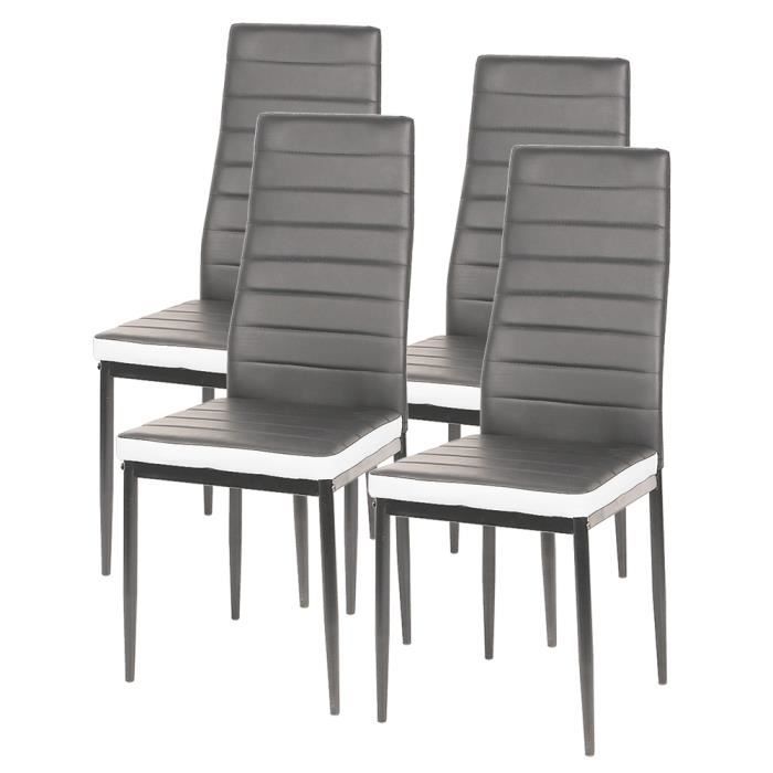 chaises classiques en pu écologique pour salle à manger - huole - gris - campagne - lot de 4