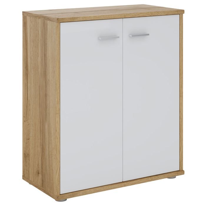 Buffet salle à manger FIRMIN L 60 cm coloris chêne sauvage et blanc avec 2 portes bahut bas meuble de rangement style moderne Buffet salle à manger FIRMIN L 60 cm coloris chêne sauvage et blanc avec 2 portes bahut bas meuble de rangement style moderne