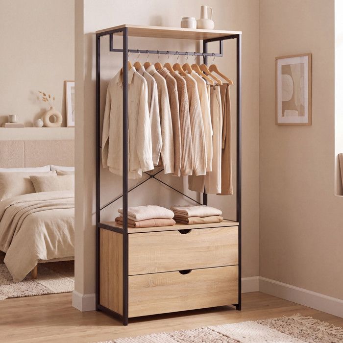 IDMARKET Dressing penderie 2 tiroirs L. 80 cm DETROIT design industriel