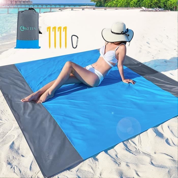 Couverture De Plage XXL Anti-sable 210x200 Cm - Polyester, Sac De Transport Et Sardines Inclus - Parfaite Pour Plage, Pique-nique, Camping