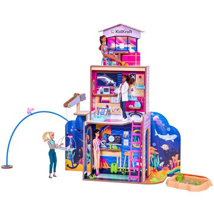 KidKraft - Maison de poupées 2-in-1 Beach & Rescue Center en bois avec 50 accessoires inclus