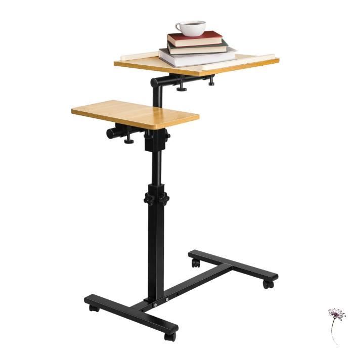 MENGDA Table de Lit pour Ordinateur Meuble de Bureau Hauteur Réglable Metal +MDF