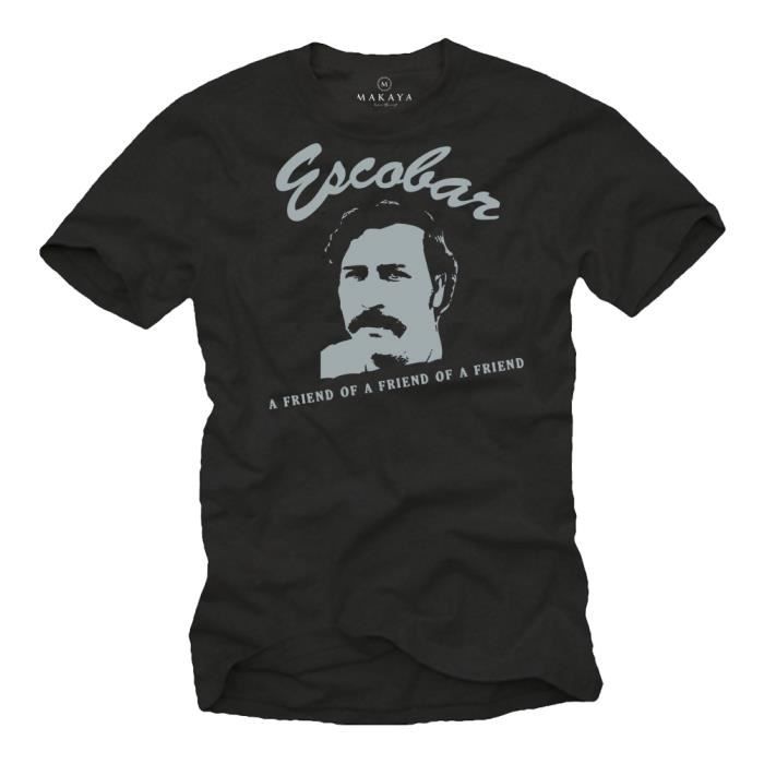 Vintage T Shirt Homme PABLO ESCOBAR Noir Taille S