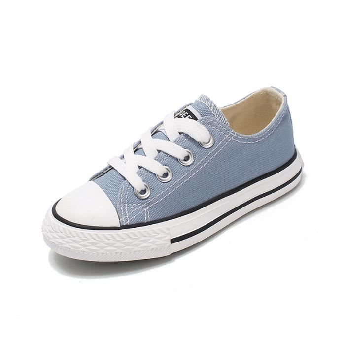 AIEVIS Basket Enfant AIEVIS - Confortable en Toile - Couleur Unie Bleu Clair - Lacets - Plat