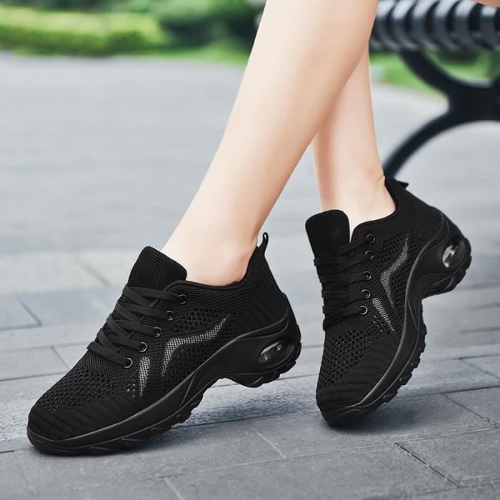 Baskets Femme Respirant Sport Couleur unie AIEVIS Noir Plat