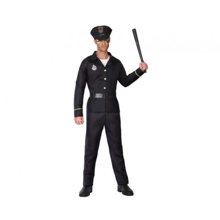 Déguisement policier AC-DÉCO - Homme XS/S noir en polyester avec haut, pantalon, ceinture et casquette