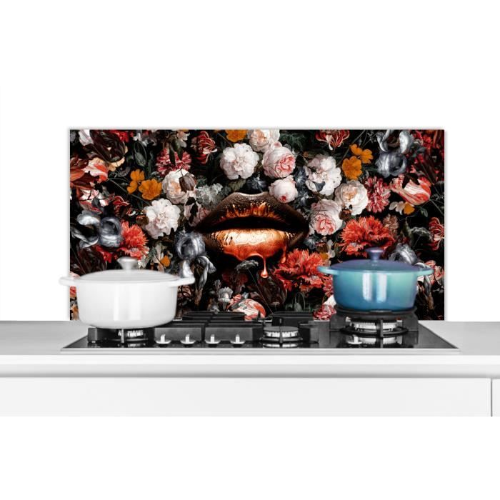Crédence De Cuisine En Verre 100x50cm - Motif Floral Pierres Fleurs - Moderne - Neuf
