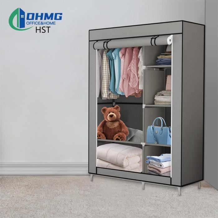 Penderie pliante avec housse Toile (gris foncé) - OHMG - HST - Grande capacité de charge - Étagères étanches