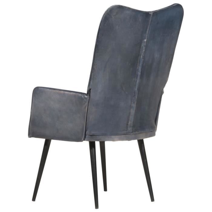 LVL - MEUBLE FAUTEUIL - Chaise à oreilles Gris Cuir véritable(9377)