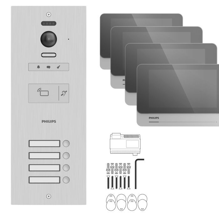 Visiophone collectif pour 4 appartements / bureaux compatible Vigik Philips WelcomeHive 2