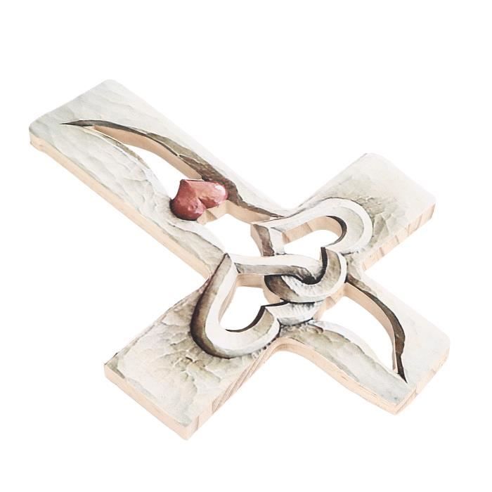 Croix en bois sculptée - QIILU - Décoration de croix d'amour - Cœurs ...