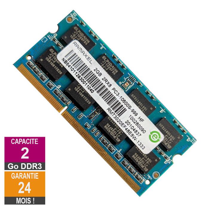 Acheter Barrette Mémoire 2Go RAM DDR3 Ramaxel RMT3020EF48E8W-1333 SO-DIMM PC3-10600 1333MHz 2Rx8 Reconditionné - 14,21 € Barrette Mémoire 2Go RAM DDR3 Ramaxel RMT3020EF48E8W-1333 SO-DIMM PC3-10600 1333MHz 2Rx8 Reconditionné - reconditionné disponible sur Cdiscount Seconde Vie