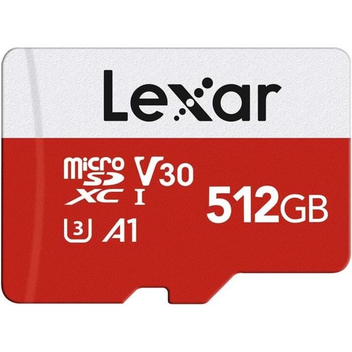 Carte Micro SD 512 Go + Adaptateur - Haute Capacité, Compatible GoPro, Drone, Appareil Photo, Tablette