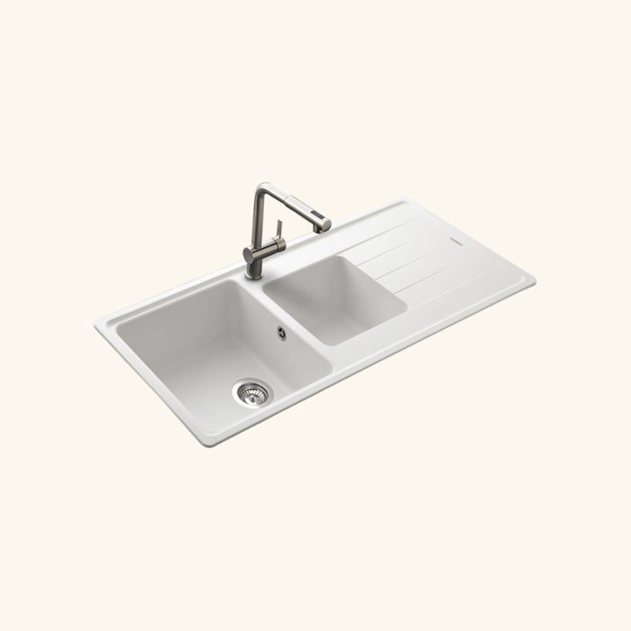 Évier granit blanc Schock ELEMENT 2 bacs 1 égouttoir 500x1160