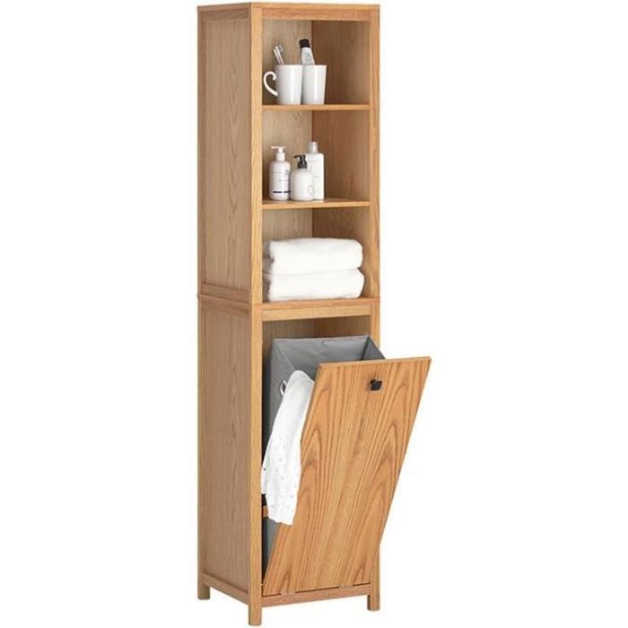 Meuble Colonne Salle De Bain SoBuy BZR95-W Blanc - Armoire Haute Avec Panier Linge Et 3 Étagères - 40x35x173cm