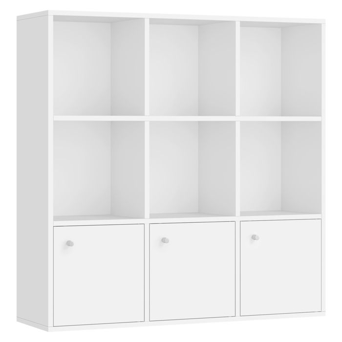 VASAGLE Bibliothèque Étagère sur 3 Niveaux Meuble de Rangement avec 3 Placards en Bas 29 x 975 x 975 cm Salle à Manger Blanc