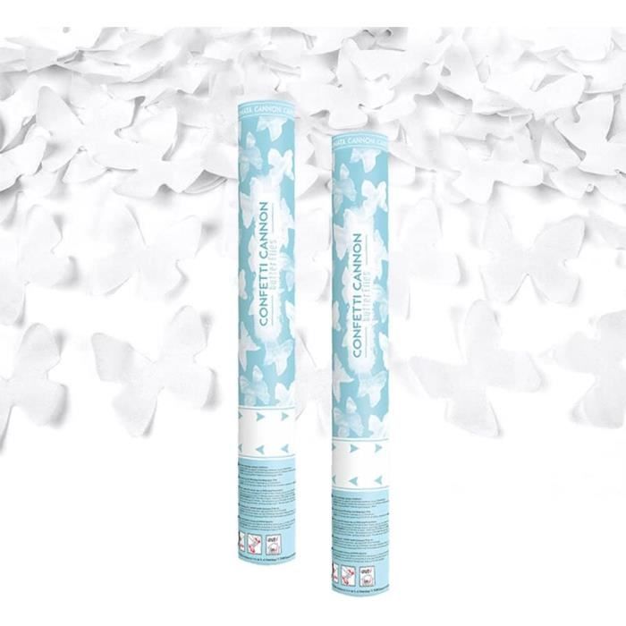 Canon à Confettis Papillon couleur Blanc 40 cm - Lot de 2 lanceurs à confettis à tenir en main - Portée 10 Mètres