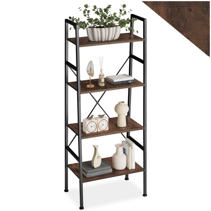 Étagère - TECTAKE - Étagère NEWCASTLE avec 4 étages en bois MDF au style industriel 575 x 355 x 139 cm - Bois foncé