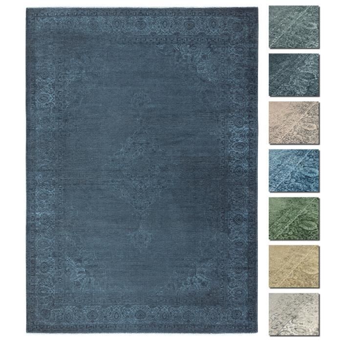 Tapis Salon Poils Courts Bleu 195x280 cm - Kelim Tapis