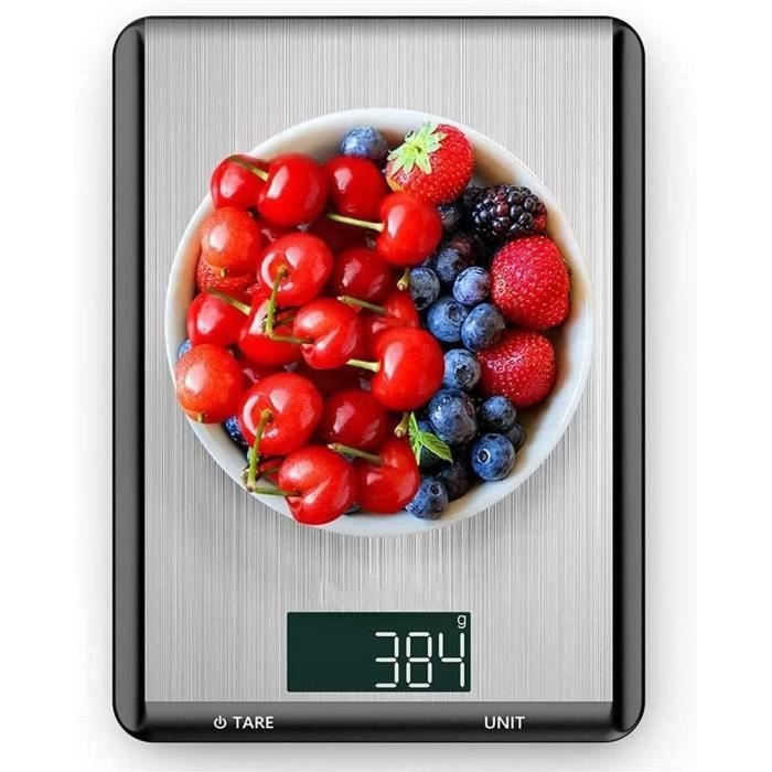 Balance De Cuisine Électronique 5000g/1g - Écran LCD - Acier Inox - 6 Unités
