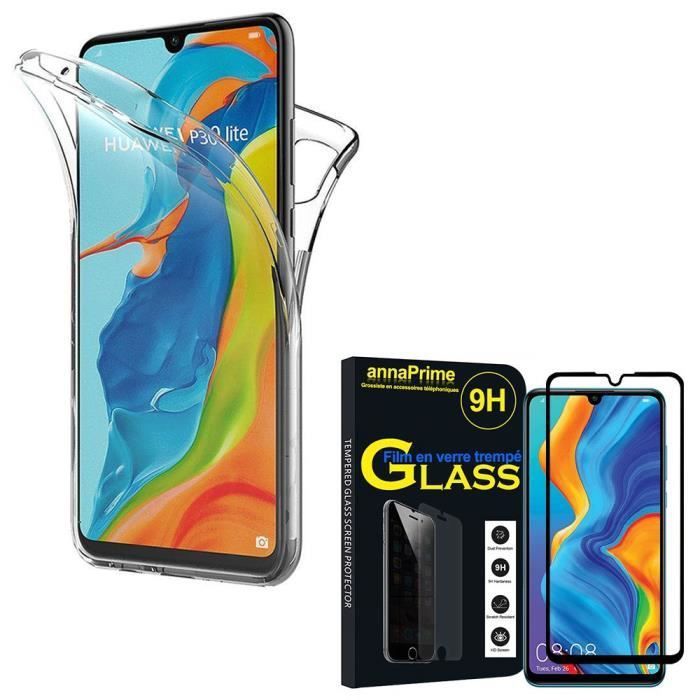 Pack Protection Huawei P30 Lite - 2 Films Verre Trempé + Coque - Marque Novago - Anti-rayures 9H