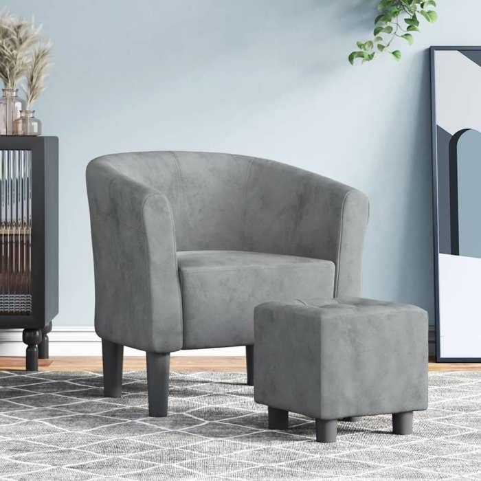 vidaXL Fauteuil Cabriolet avec Repose-pied Chaise avec Accoudoirs Canapé avec Dossier Siège Rembourré Salon Chambre Gris 356450