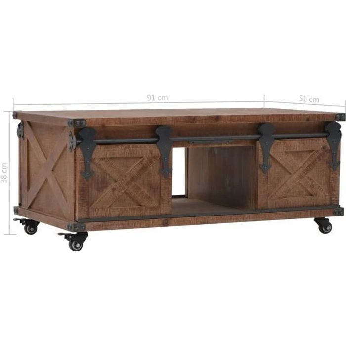 Table basse en bois de sapin massif - VINGVO - YIN - Marron - Vintage - Salon - Hauteur 38 cm