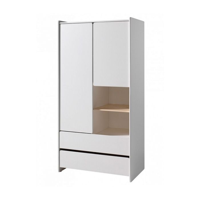 KIDDY Armoire 2 portes 2 tiroirs pin massif laqué blanc KIDDY Armoire 2 portes 2 tiroirs pin massif laqué blanc