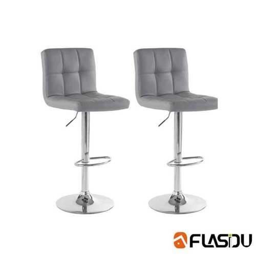 HSTURYZ Bar, Lot De 2 Tabourets Surface En Velours, Hauteur Réglable, Chaise De Cuisine Avec Dossier Et Repose-pieds, Gris Clair - Maison