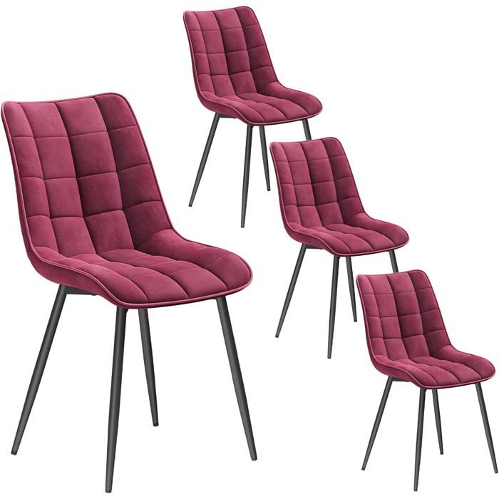 WOLTU 4X Chaise de Salle à Manger Chaise de Cuisine Assise rembourrée en Velours épais Pieds en métal Bordeaux