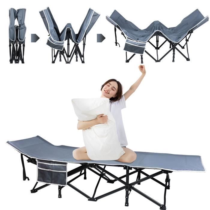 Lit De Camping Pliable Avec Matelas Amovible Et Dossier Réglable 6 Positions - Neuf