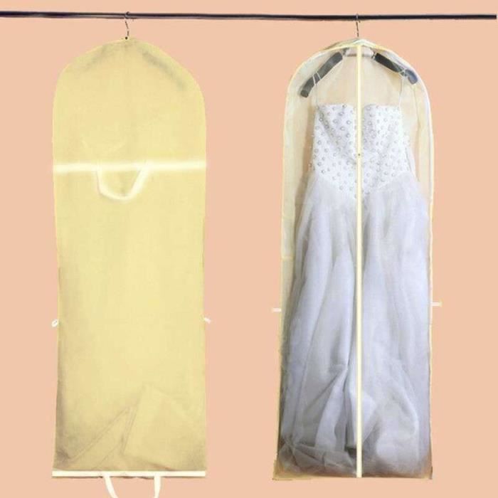 Lot 3 Housses Vêtements Suspendues - Non-tissé Respirant 128cm - Fenêtre Transparente - Beige - 7