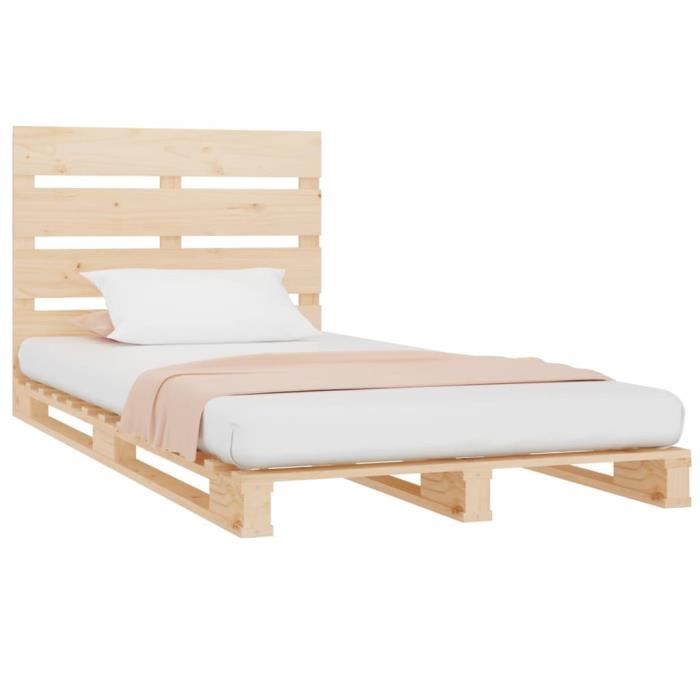 cadre de lit simple en bois de pin massif zerodis - 90x190 cm - style campagne