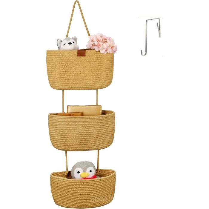 Lot De 2 Paniers Suspendus En Corde De Coton – Avec Poignée Et Crochet – 16x18 Cm Pour Rangement Mural Salle De Bain, Chambre