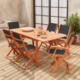 Salon de jardin en bois extensible - Table 120/180cm avec rallonge. 2 fauteuils et 4 chaises. en bois d'Eucalyptus  huilé et-1