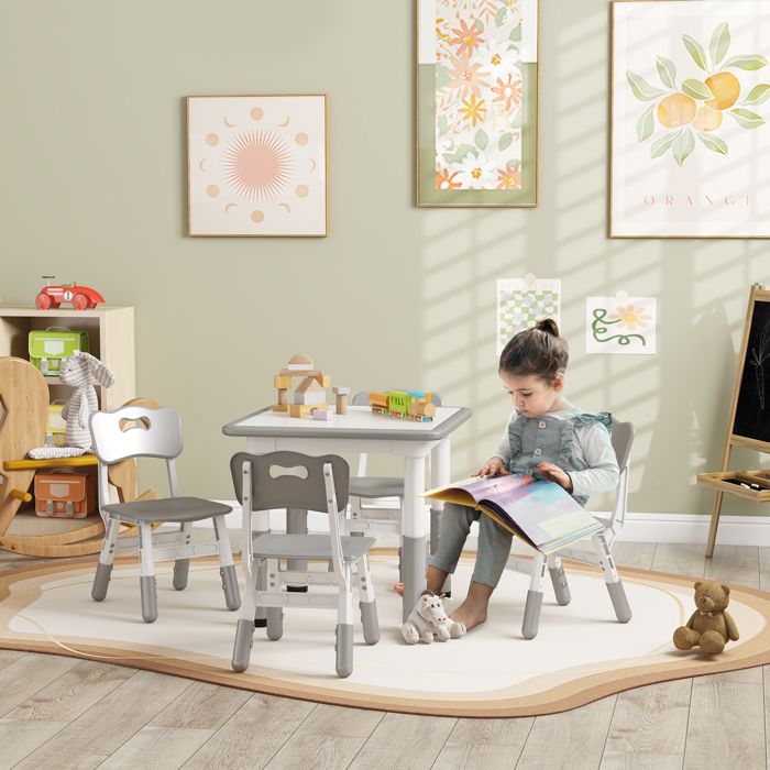 Table Enfant Avec 2 Chaises En Bois - Dossier Ours Décoratif - Bureau Et Coin Lecture Pour 3-6 Ans