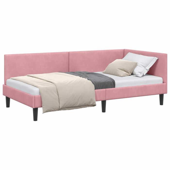 Cadre de lit d'angle avec tête de lit Noir 90 x 200 cm tissu | Leroy Merlin