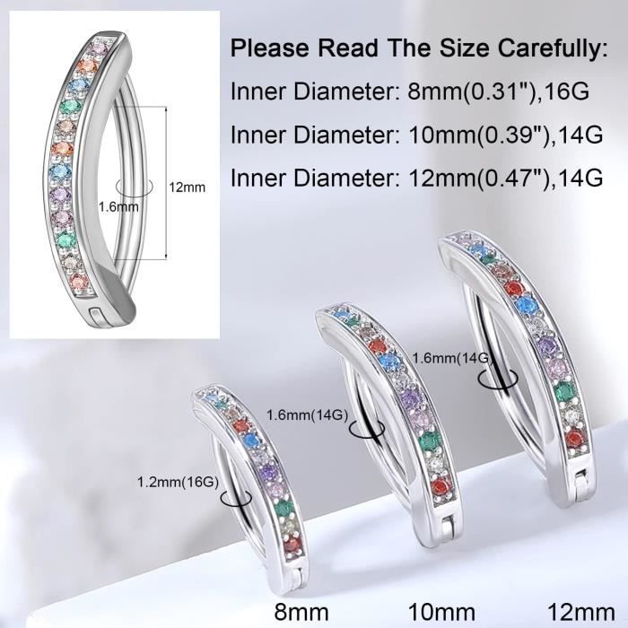14G Clicker Piercing Nombril pour Femmes, Argent Sterling 925 Diamant Anneau de Nombril, Courbé